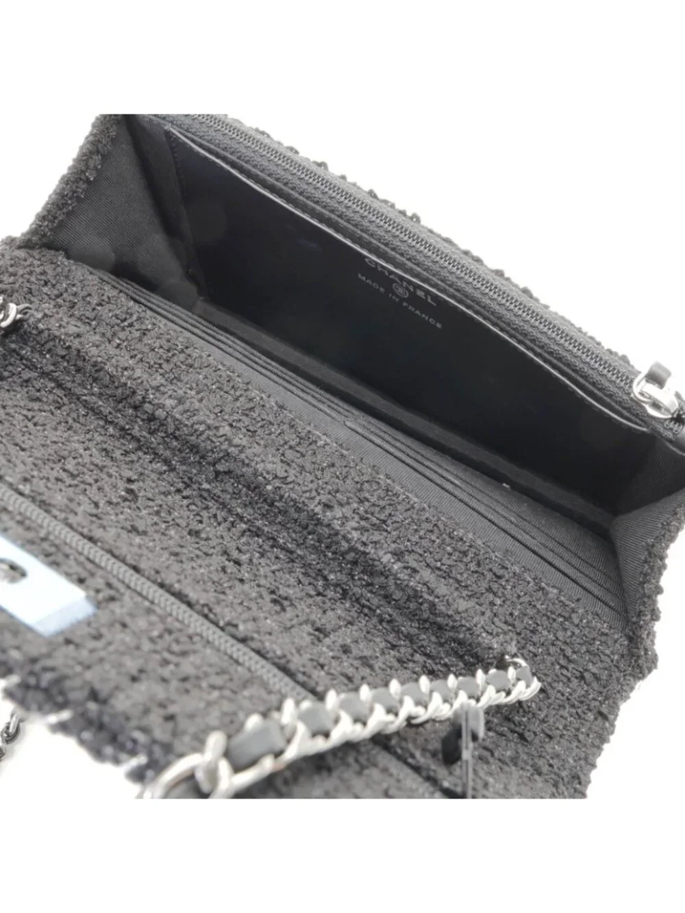 Chanel Chain Wallet Black Silver Tweed Shoulder Bag